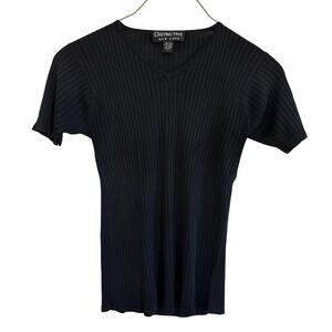 Vintage Women’s 100% Silk Black Ribbed Shirt Distinctive New York Medium